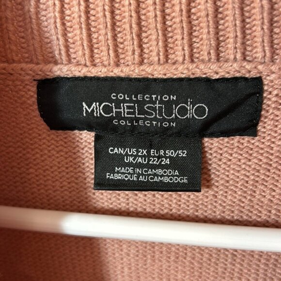 michel studio collection Chic pink Sweater with fuzzy Geometric Pattern size 2X - Picture 3 of 7